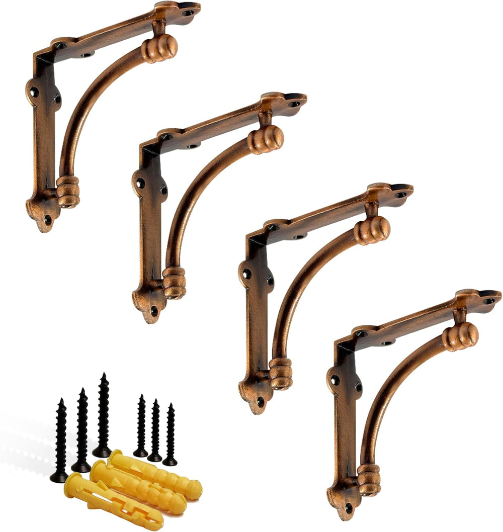 NACH Decorative Shelf Brackets, 4 Pack of 5.25 x 1.25 x 5.25 inch Copper Cast...