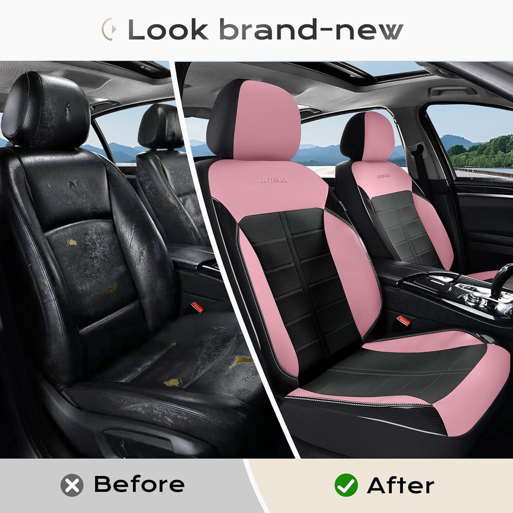 Coverado Car Seat Covers Front Seats Luxury Faux Leather Waterproof Seat Cove...