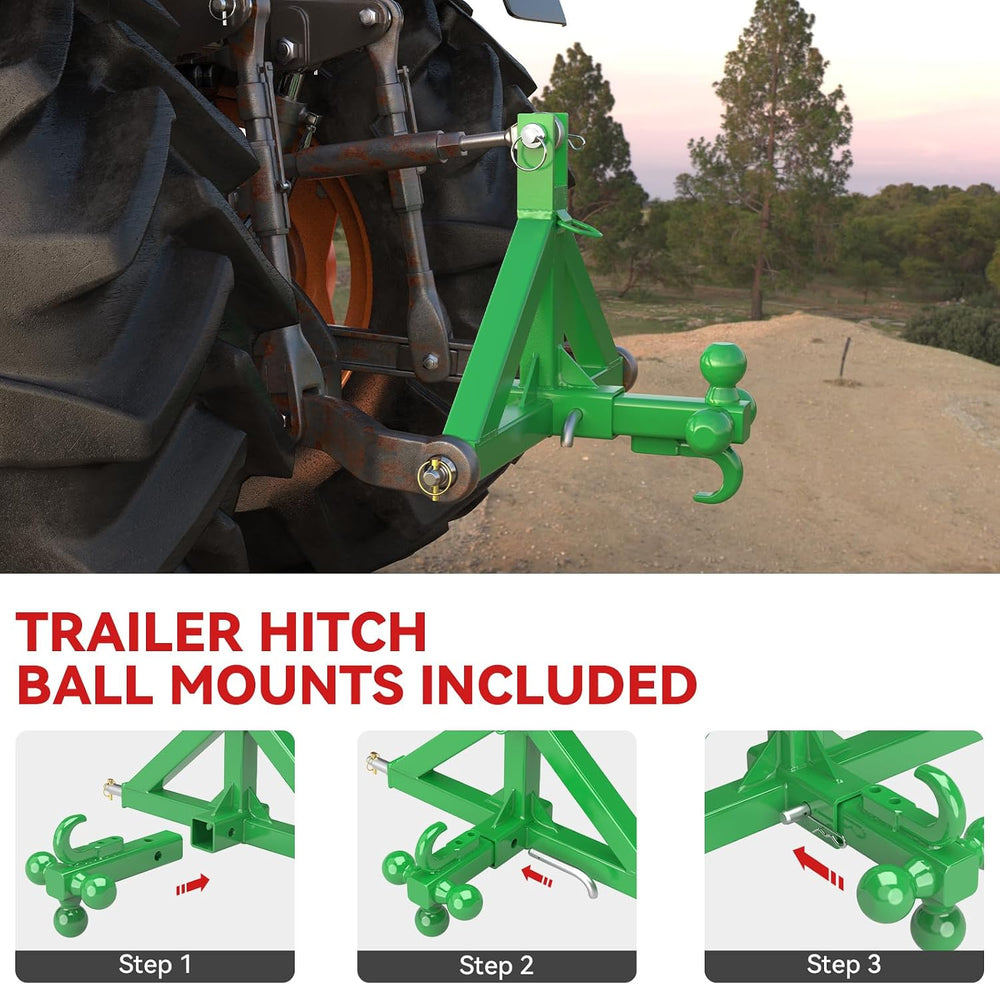 3 Point Trailer Hitch 2โ Receiver for Cat 1 Tractor Quick Hitch Attachment