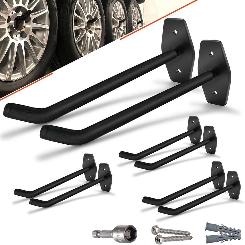 8 Pack 10-Inch Heavy Duty Garage Hooks, Tire Wall Mount, Black