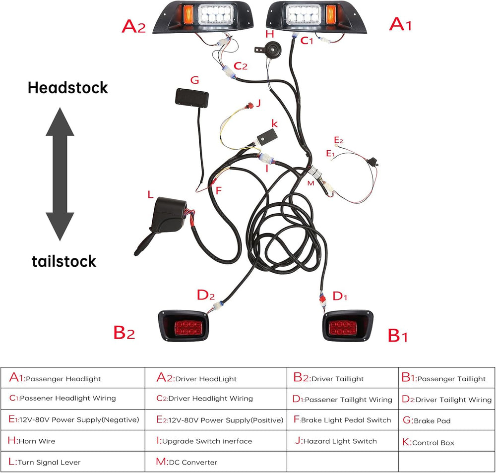 10L0L Golf Cart Light Kit for EZGO TXT (1996-2013) - 12V Street Legal