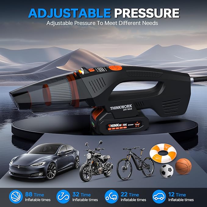 THINKWORK 20V Car Vacuum & Air Compressor, Dual Function High Power Handheld
