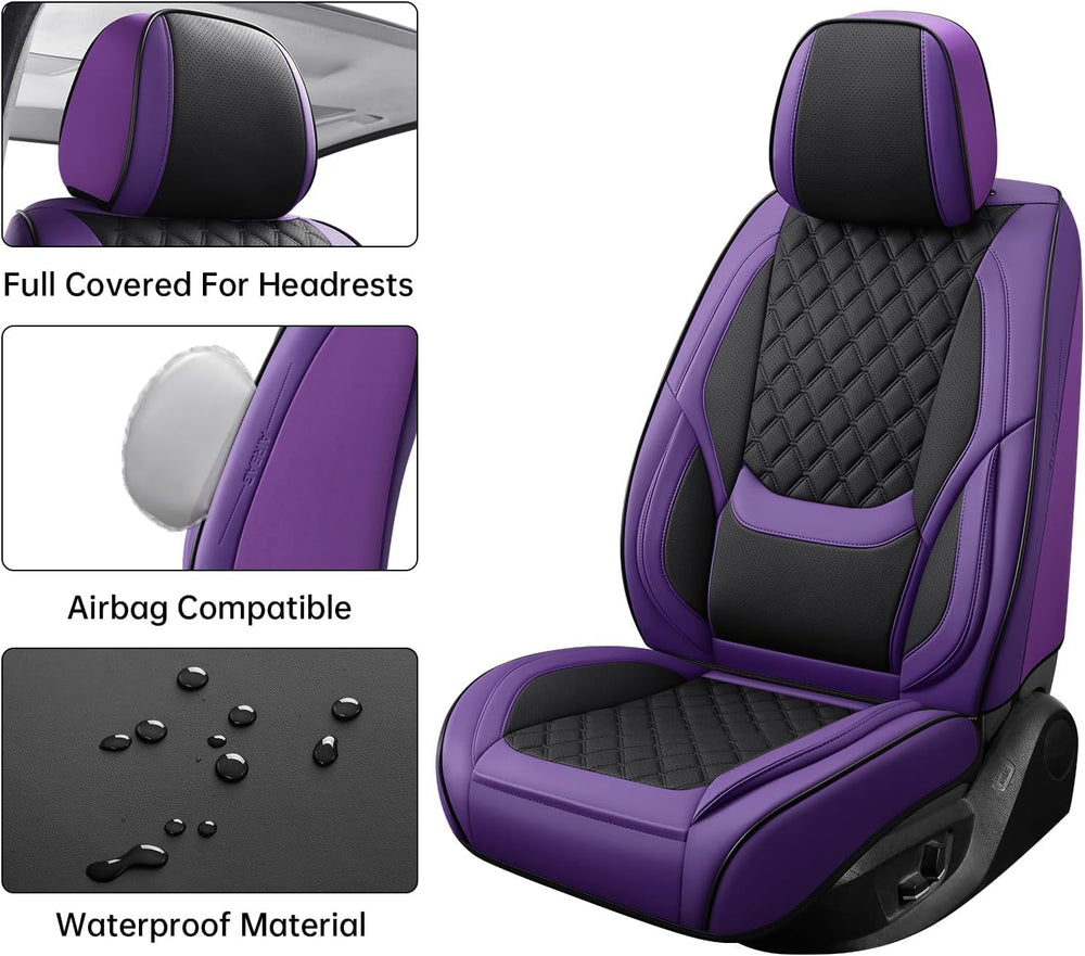 Purple Black Car Seat Covers Full Set,5 Seat Leather Seat Covers for Cars