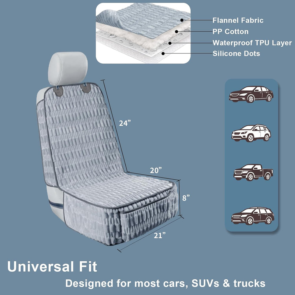 Front Seat Dog Car Seat Cover, Plush Waterproof Protector, Grey