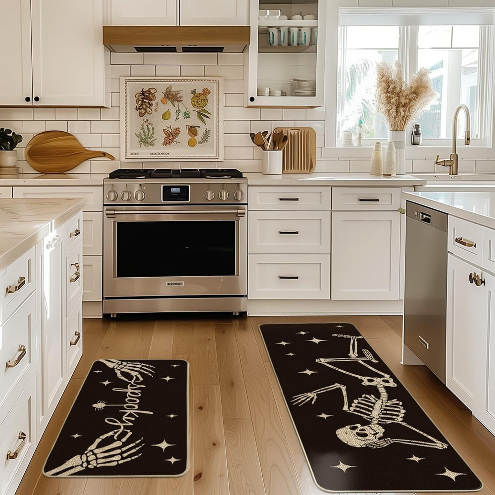 Artoid Mode Spooky Skeleton Spider Bone Black Halloween Kitchen Mats Set of 2...