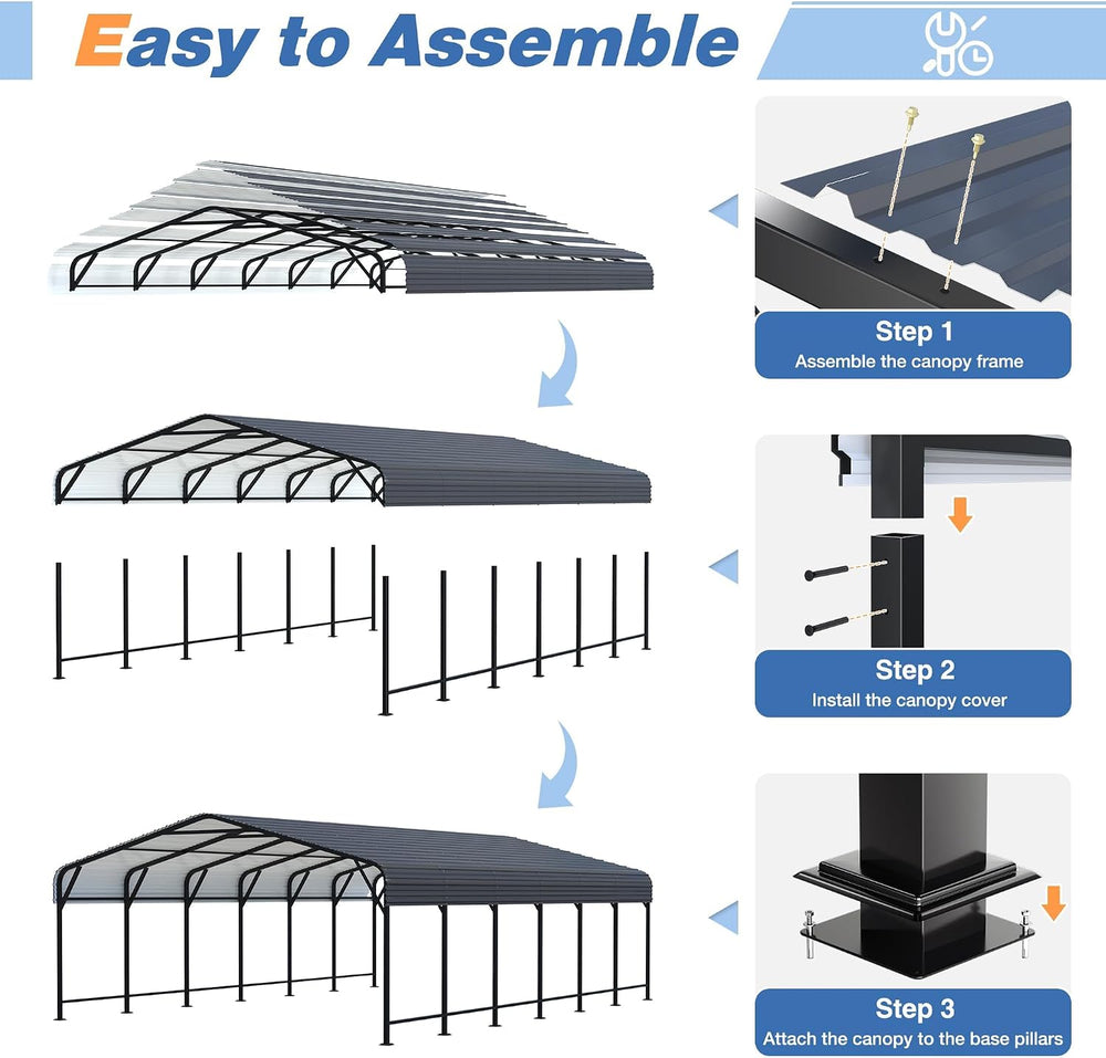 AirWire 20x30 FT Metal Carport Canopy with Reinforced Base