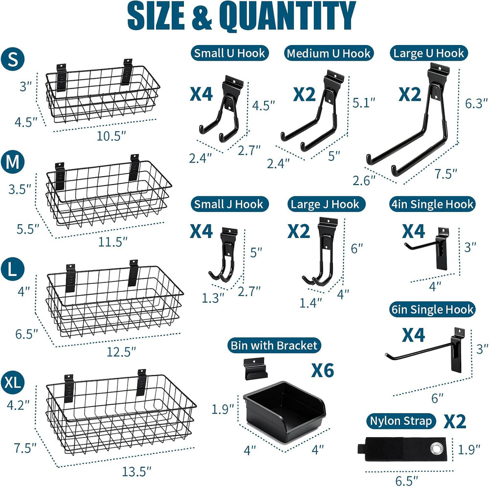 34PCS Slatwall Accessories Set: Baskets, Hooks Set, Screw Bins