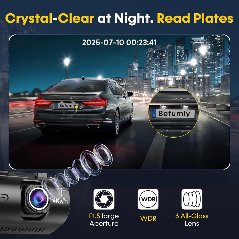 4K Dash Cam Front and Rear: 15-Min Setup 5.8GHz WiFi 20MB/s Fast Download