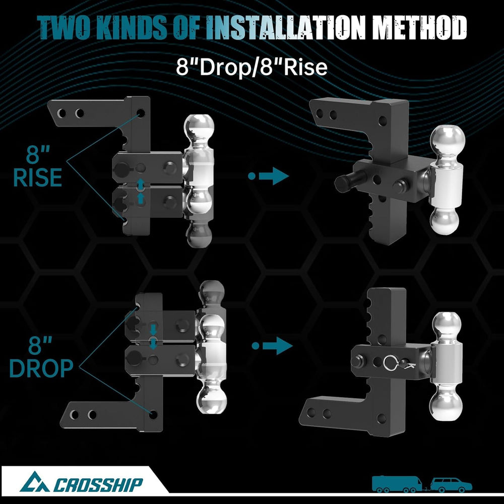 Adjustable Drawbar Trailer Hitch - Heavy Duty Aluminum Drop Hitch - Fits 2&qu...
