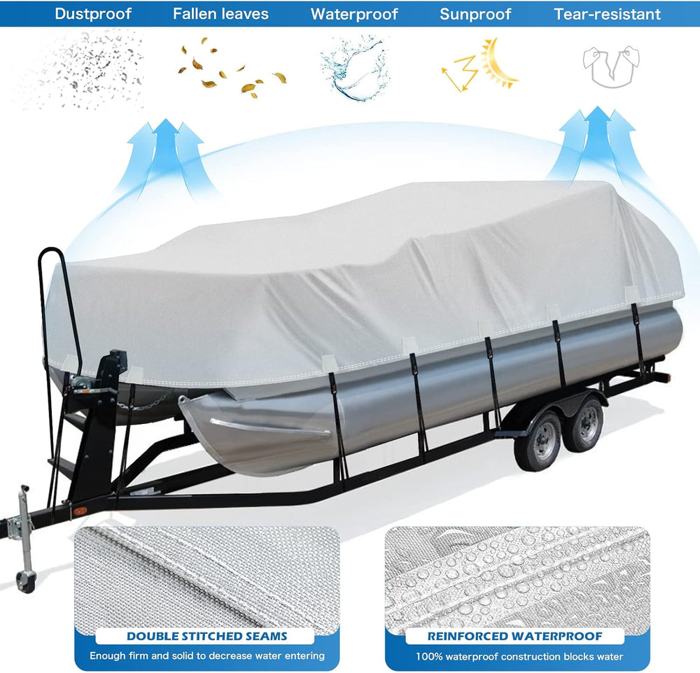 Solim 25-28FT Pontoon Boat Cover, 1200D Heavy Duty Waterproof, UV Resistant