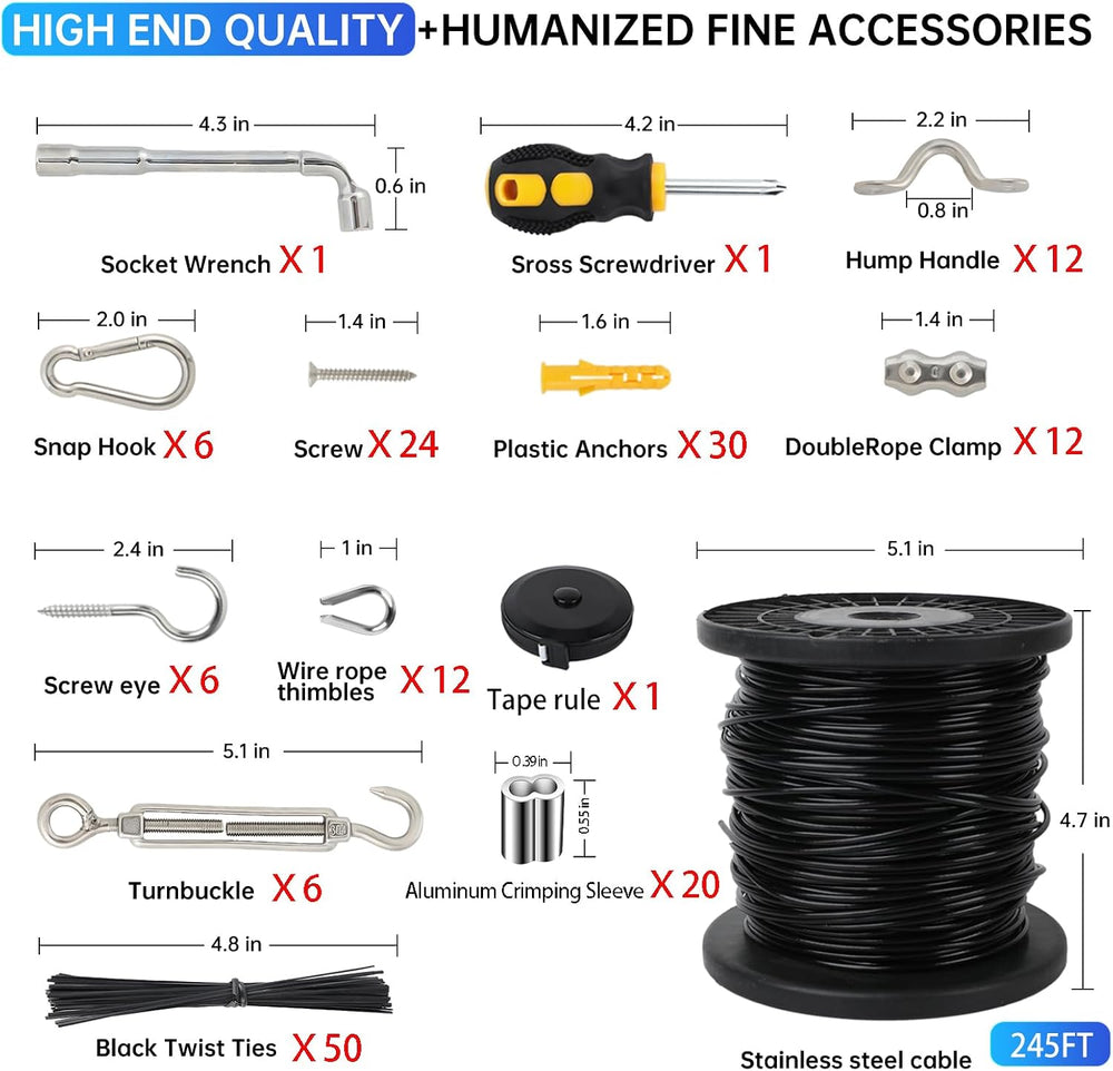 String Light Hanging Kit,246FT 304 Stainless Steel Cable