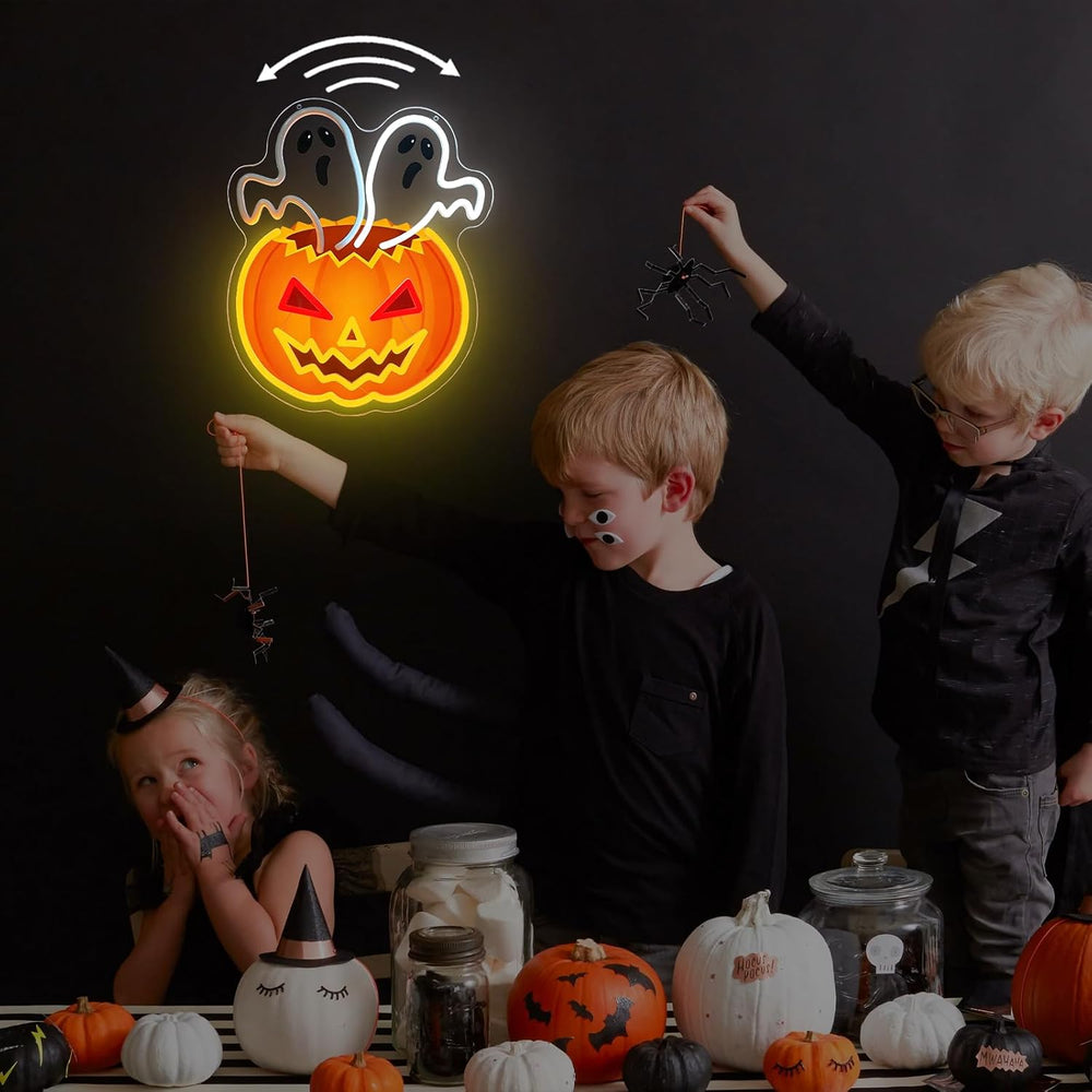 Halloween Waving Ghost Pumpkin Neon Sign Flashing Neon Window Light