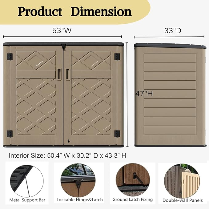 ZZM Large Outdoor Storage Shed, 48 Cu Ft Resin Versatile Storage Cabinet