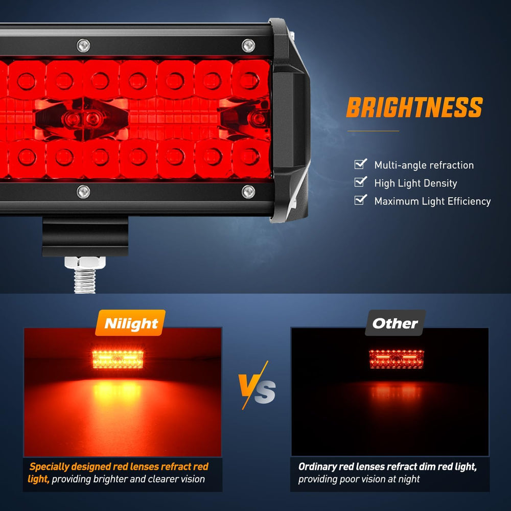 Nilight 6.5 Inch LED Light Pod Red Triple Row 2PCS 120W Flood Spot Combo Driv...