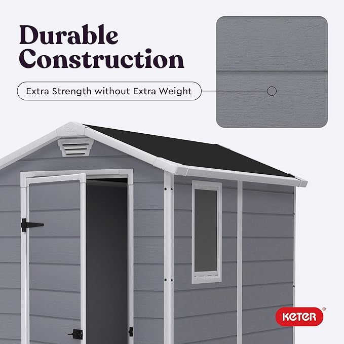 Keter Manor 4x6 Resin Outdoor Storage Shed Kit-Perfect to Store Patio Furniture
