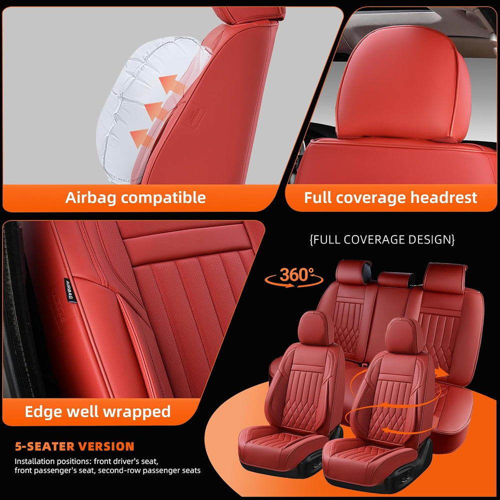 5-Seater Waterproof and Breathable Nappa Leather Car Seat Covers Full Set, Fi...
