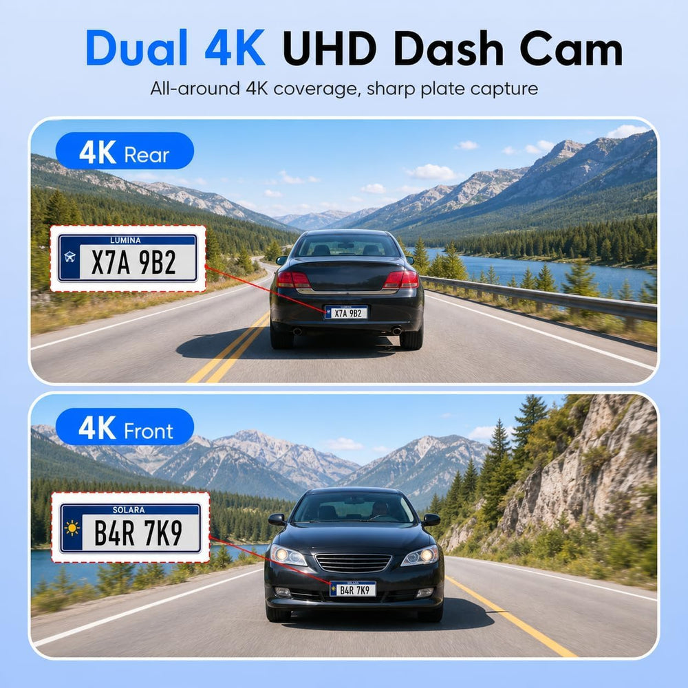 4K+4K Dash Cam Front and Rear, Free 128GB Card, Dash Cam for Car