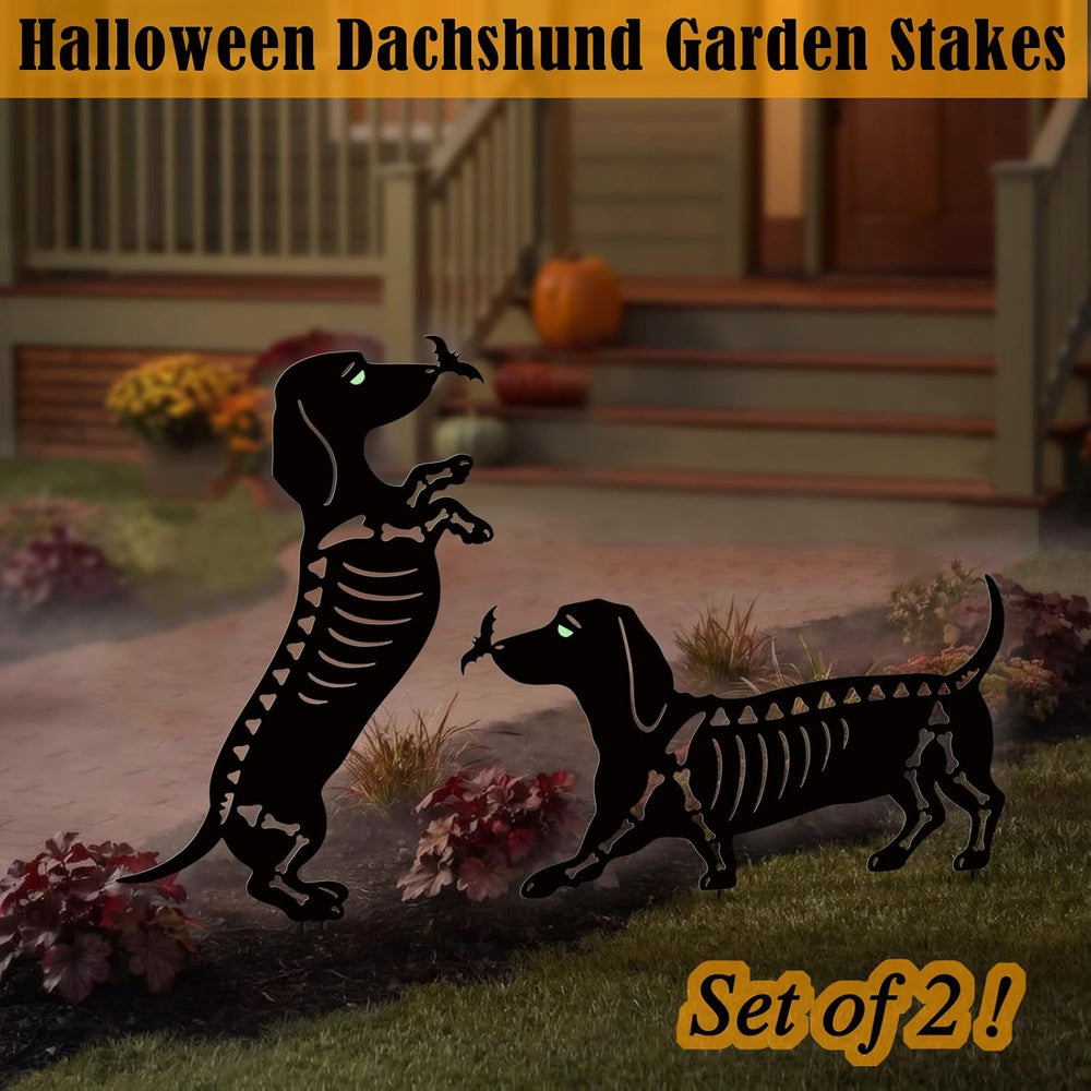 Halloween Decoration Outdoor,2 Pack Metal Dachshund Yard Sign Garden Stakes