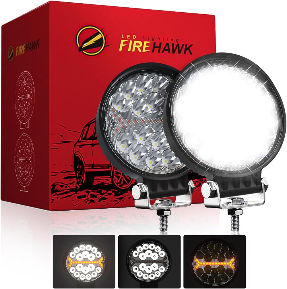 Firehawk LED Light Pods Bar 4 Inch 30000LM 60W Round Spot Flood Amber White D...