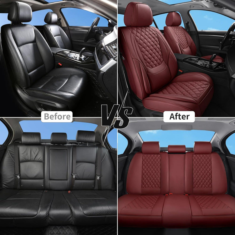 Wine Red Car Seat Covers Full Set,5 Seat Leather Seat Covers for Cars