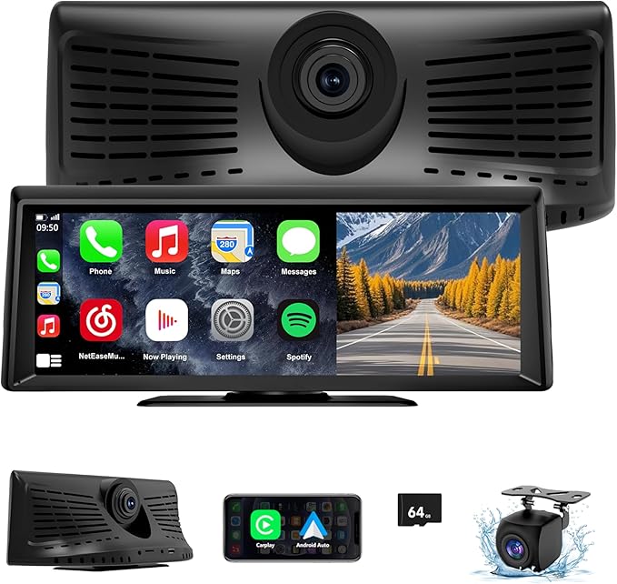 Wireless CarPlay Screen with 2K Dash Cam, 8.1" Portable Touchscreen Car ...