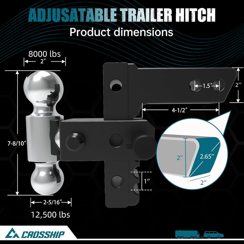 Adjustable Trailer Hitch - Heavy Duty Aluminum Drop Drawbar Hitch - Fits 2&qu...