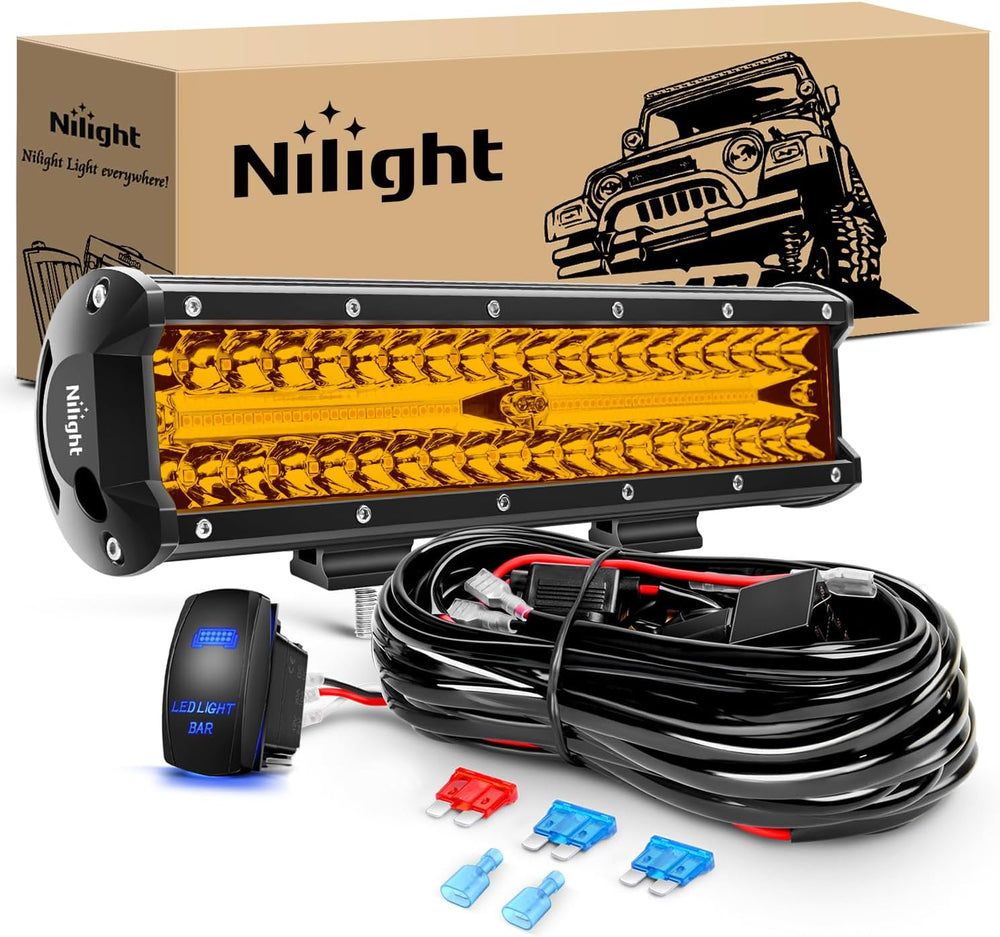 Nilight Led Light Bar 12 Inch Amber 300W Spot Flood Combo Waterproof Triple R...