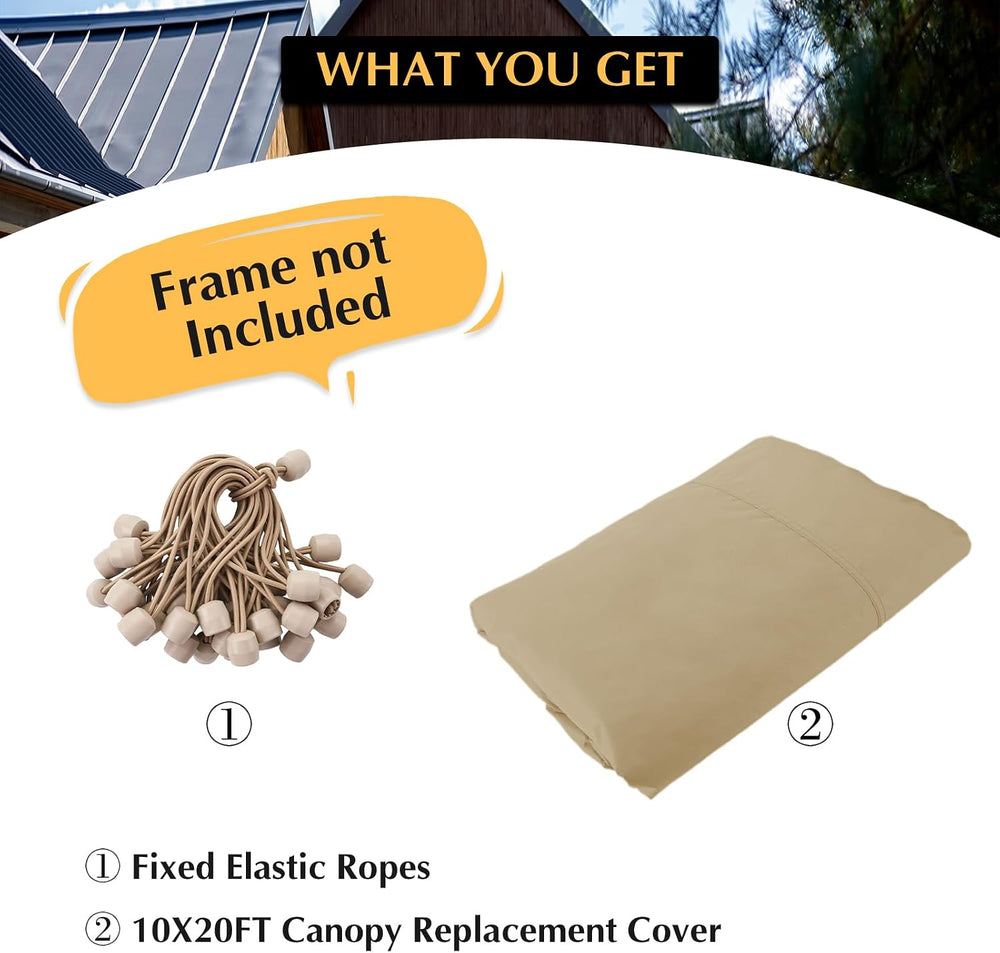 10x20 FT Car Canopy Replacement Cover, 800D Waterproof & UV, Beige