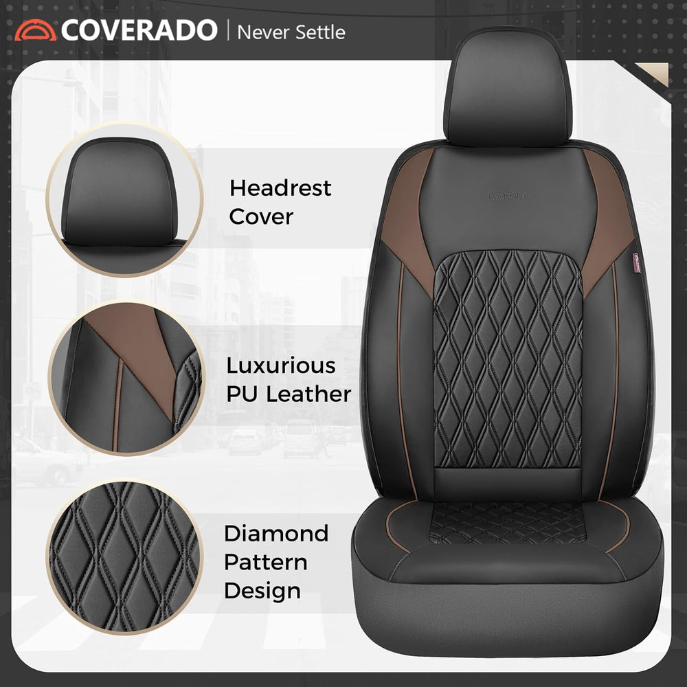 Coverado Leather Seat Covers, Front and Back Seat Covers for Cars, Waterproof...