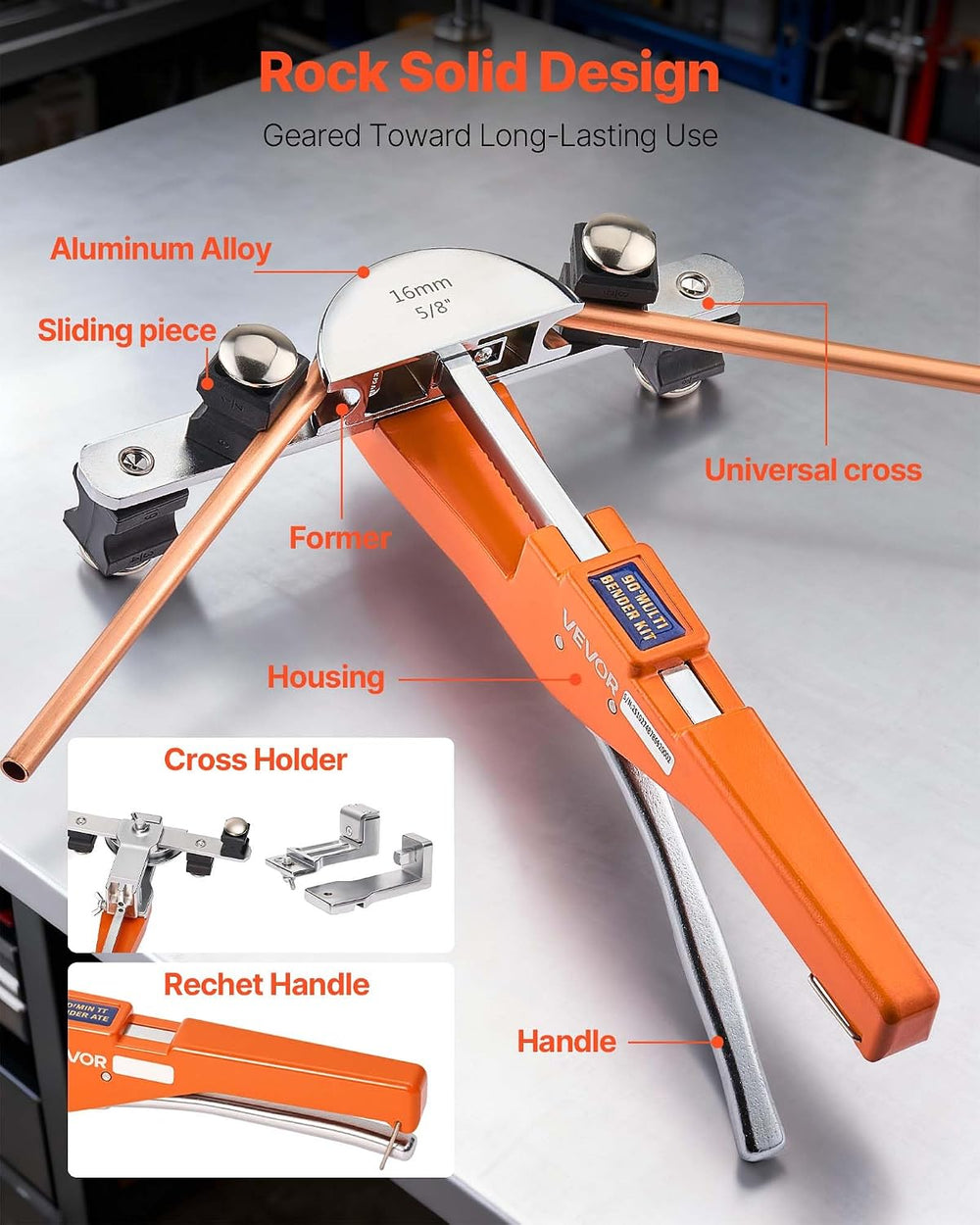 VEVOR Tubing Bender Kit, 1/4 to 7/8 Inch, Compact Ratcheting Tube Pipe Bender...