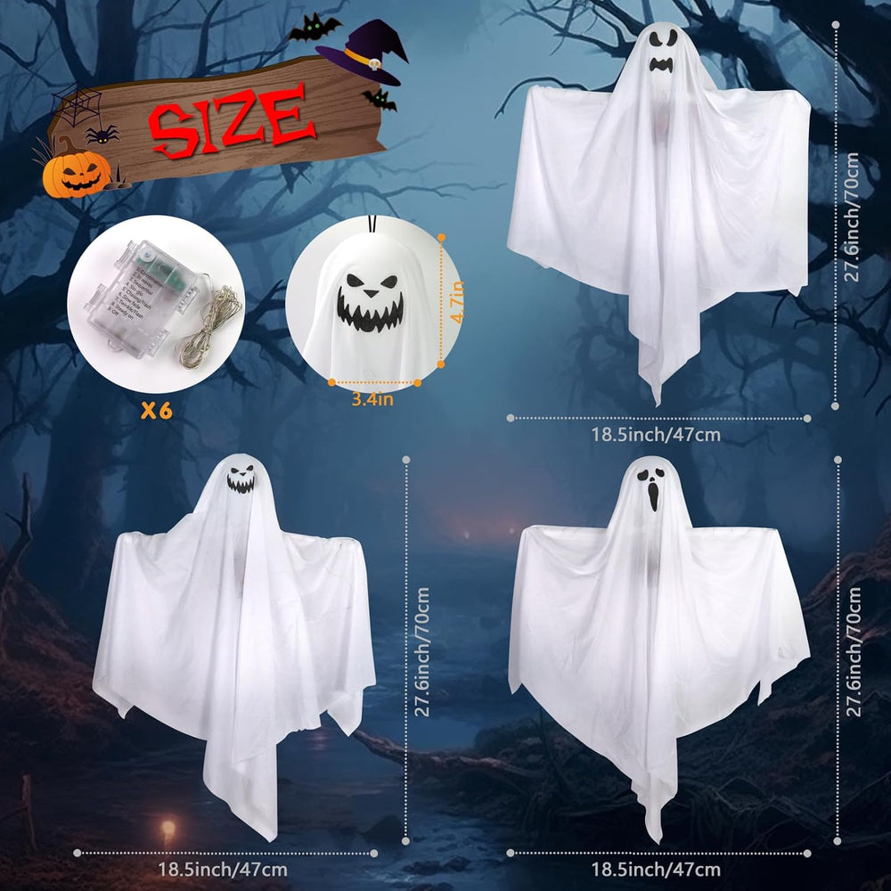 6 Pack Halloween Hanging Ghost Decorations with Lights, Remote Control