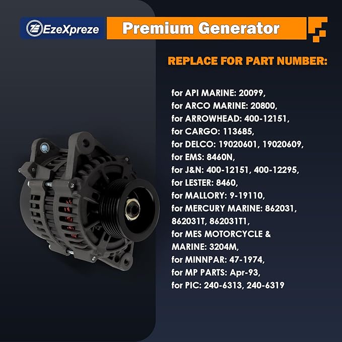 Ezexpreze 8460 New Alternator for Mercruiser Model 350 Mag MPI, 4.3L EFI