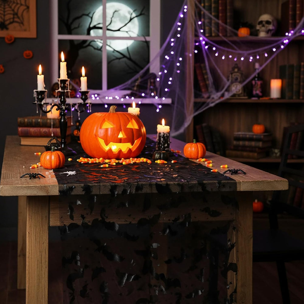Lounsweer 6 Pcs Black Halloween Table Runner 10ft Bat Cheesecloth Tulle