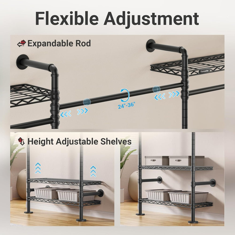 Timate F5 Expandable Wall Mounted Clothes Rack with 8 Adjustable Shelves &...