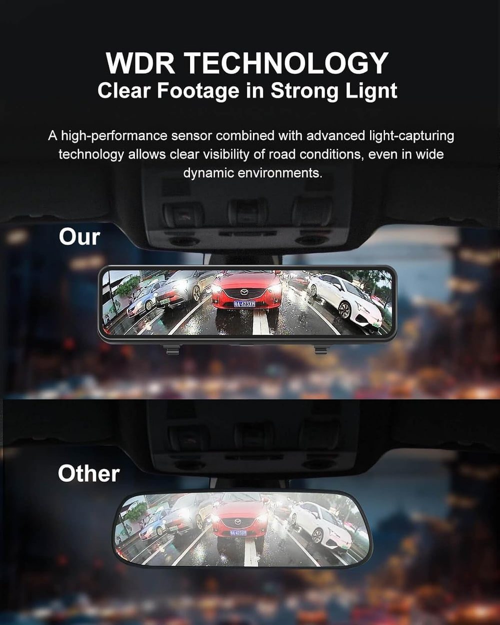 4K 3 Channel Mirror Dash Cam, 11" Triple Camera Rear View Mirror