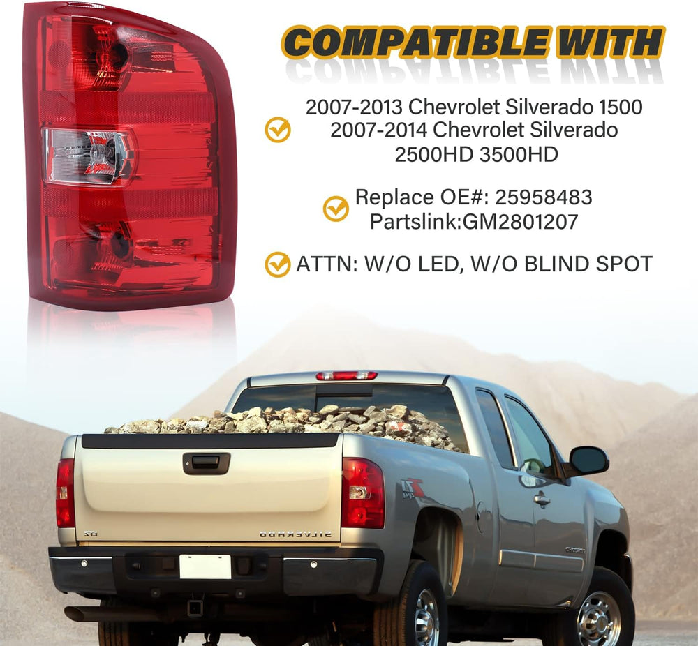 Tail Light Assembly Compatible with Chevy Silverado 07-13 1500 | 07-14 2500 H...