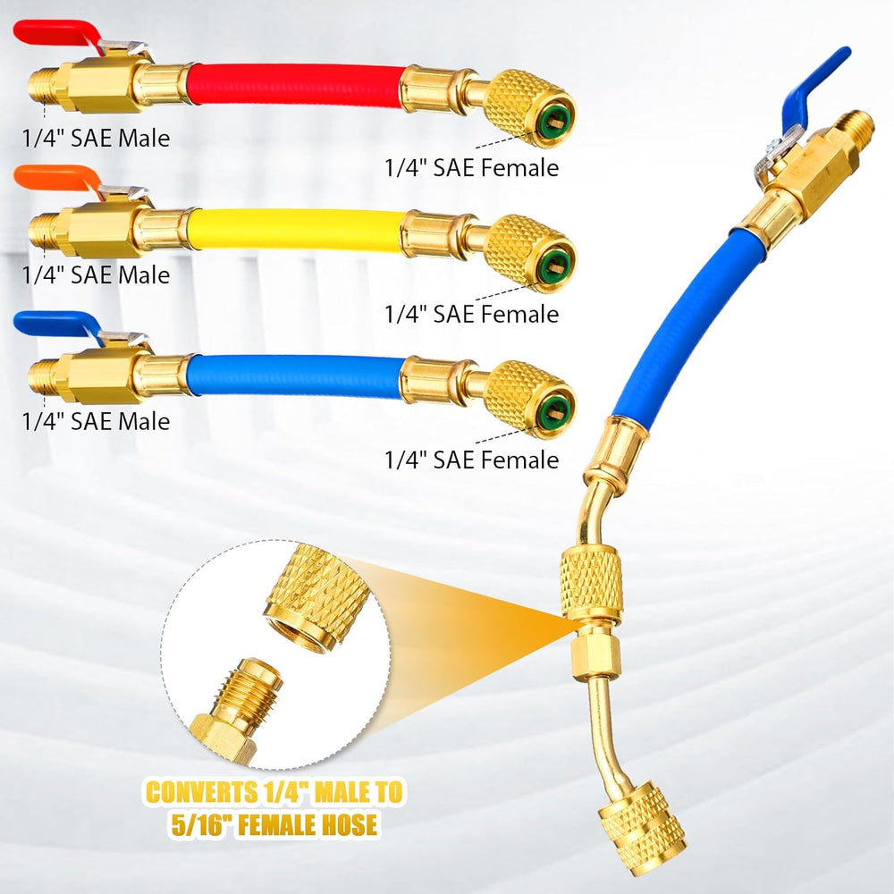 10 Pcs AC Manifold Gauge Hose with R410a Mini Split Adapter Tank Adapter Refr...