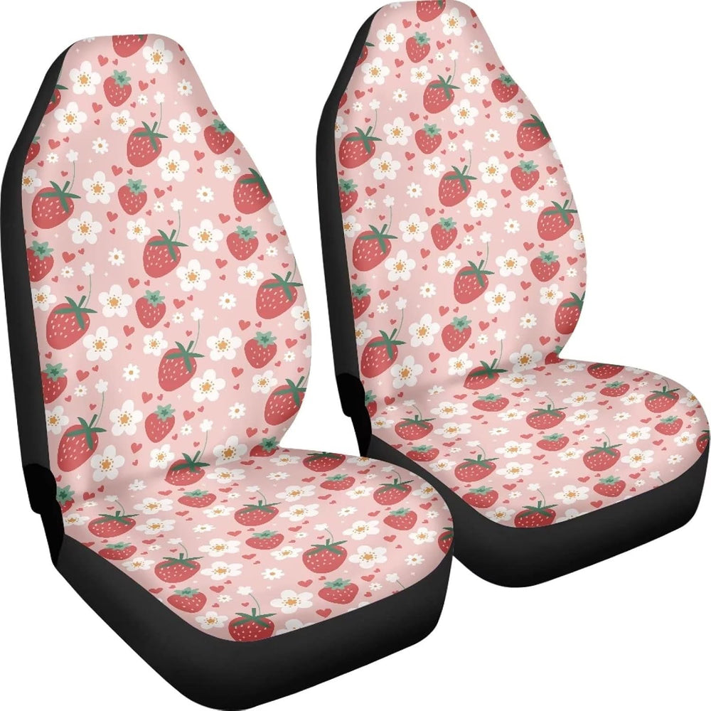 2 Pcs Strawberry Car Seat Covers Set Pink Heart Daisy Strawberry Auto Front S...