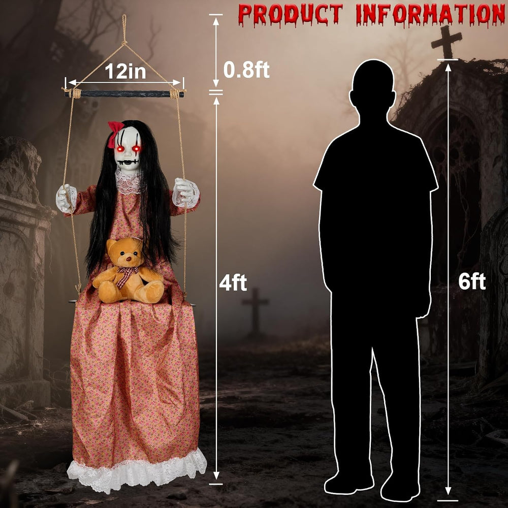 Scary Halloween Hanging Decorations Outdoor,4.6FT Hanging Swing Girl Doll
