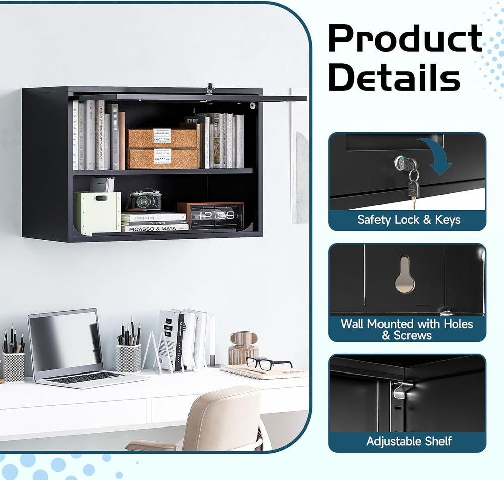 MIIIKO Wall Cabinet with Door and Shelf, Wall Mounted Garage Tool Cabinets, L...