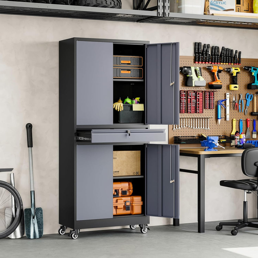 Metal Garage Storage Cabinet with Locking Doors and Adjustable Shelves, -73&q...