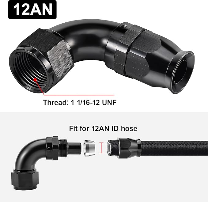 EVIL ENERGY 12AN 90 Degree PTFE One Piece Full Flow End Hose Fitting Aluminum