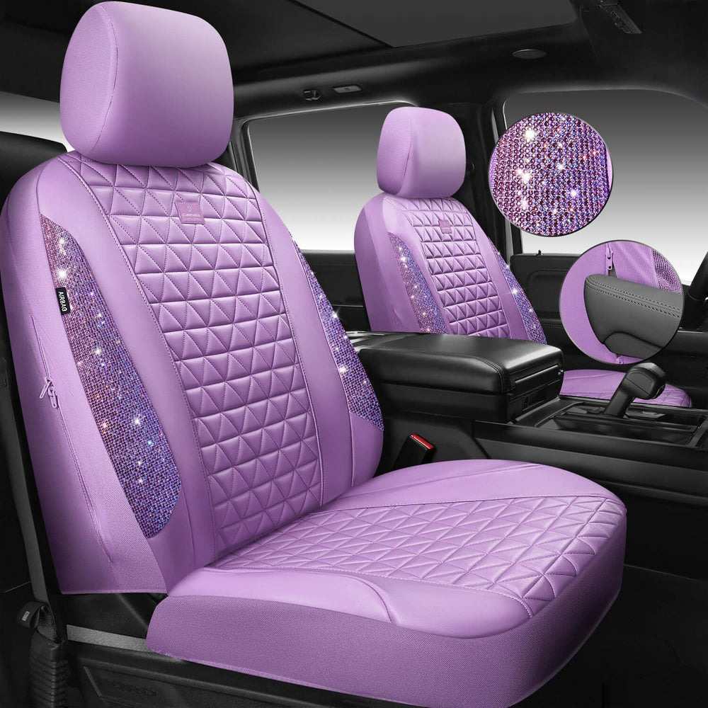 CAR PASS Light Purple Bling Diamond Leather Car Seat Covers Full Sets, Waterp...