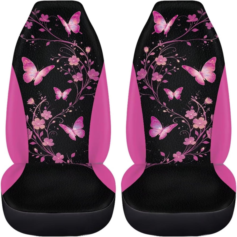 Howilath Universal Fit Pink Butterfly Flower Car Seat Covers 2-Piece Elastic ...