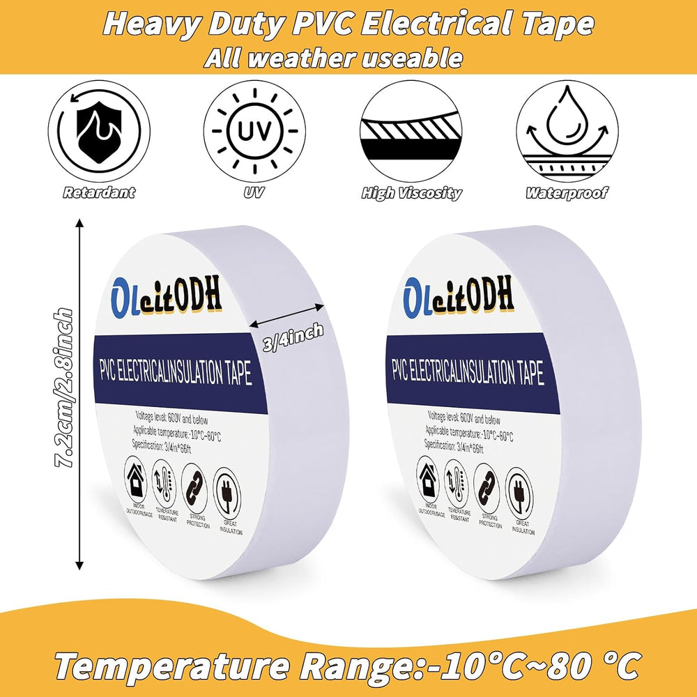 100 Rolls Electrical Tape Bulk 3/4 Inch x 66FT White Vinyl Insulation Tape