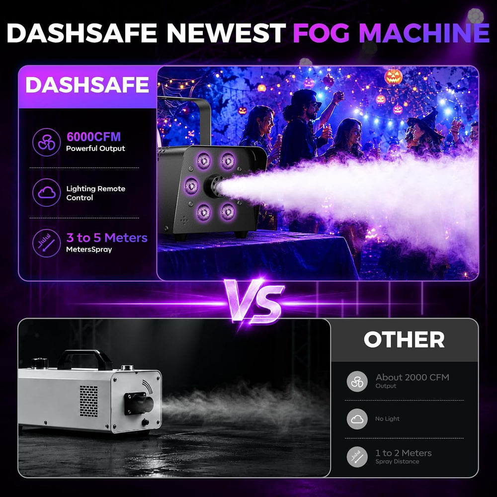 1200W Fog Machine, 6000CFM for Halloween, RGB, Auto Mode & Remote