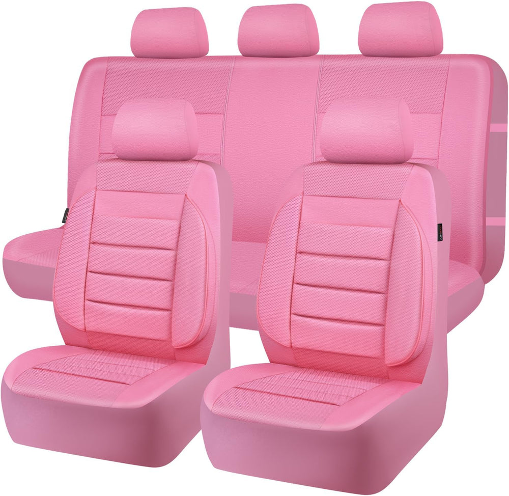 CAR PASS Pink Leather Seat Covers Full Set Universal Water Resistant 3D Foam ...