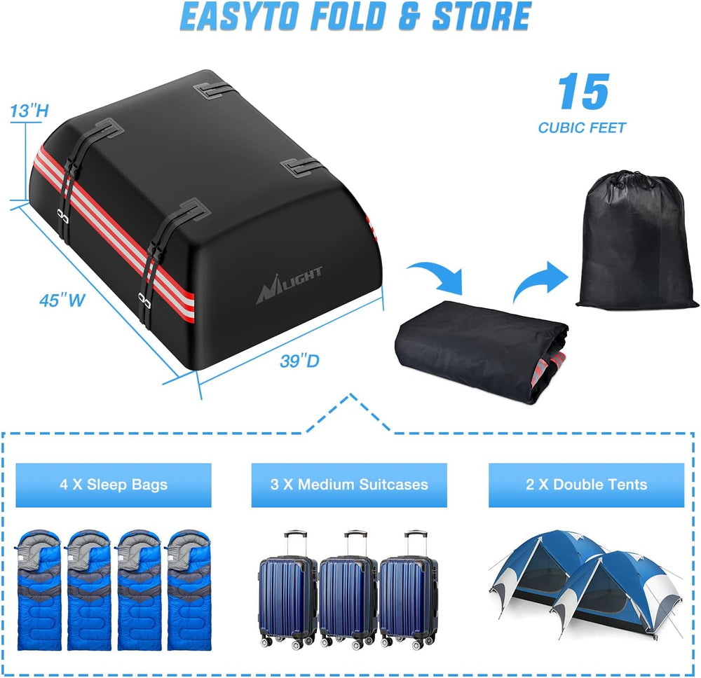 Nilight Car Roof Bag 15 Cubic Feet Waterproof Rooftop Cargo Carrier,Suitable ...