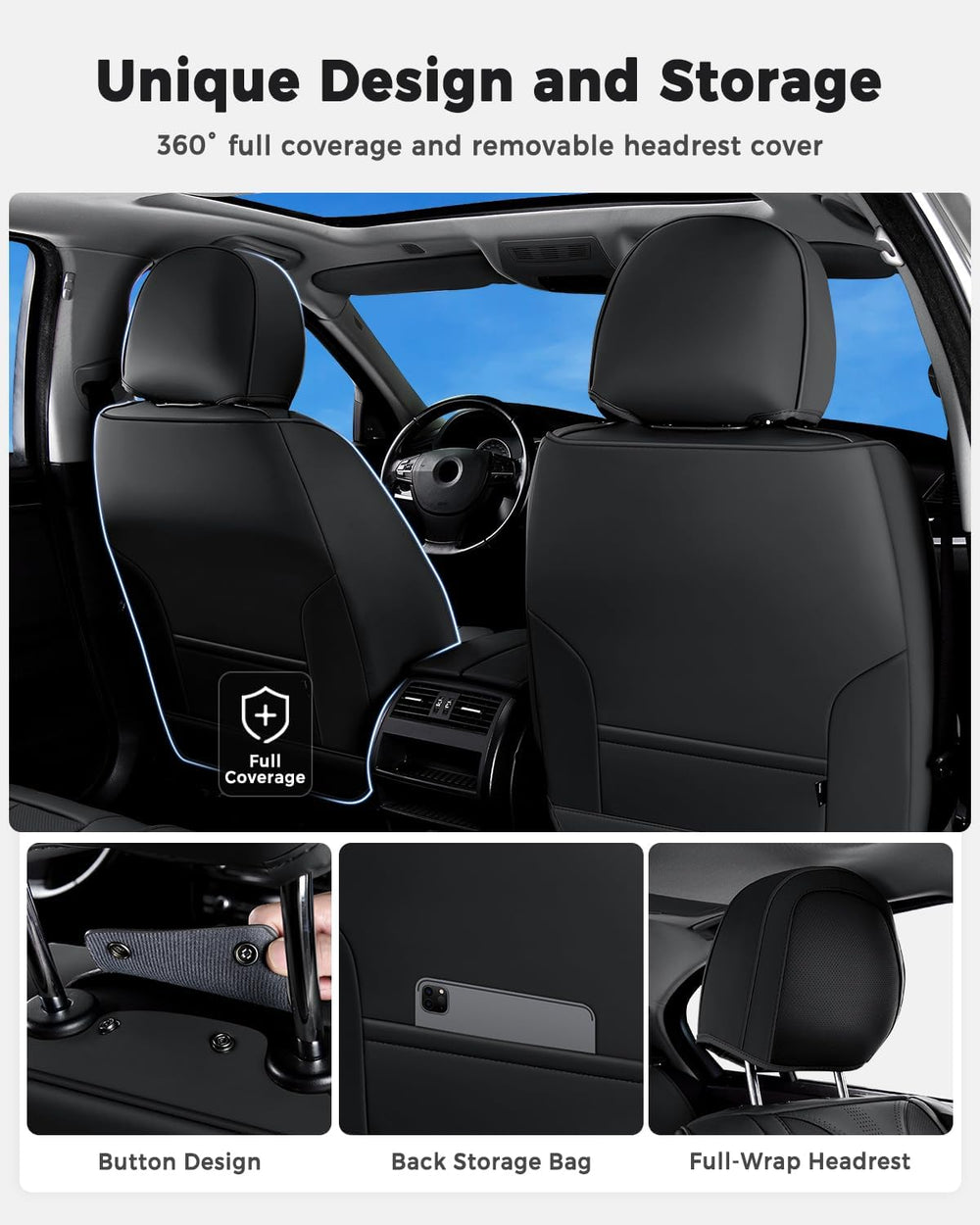 Huidasource Car Seat Covers Full Set Luxury Nappa Leather, Seat Cover with Ve...