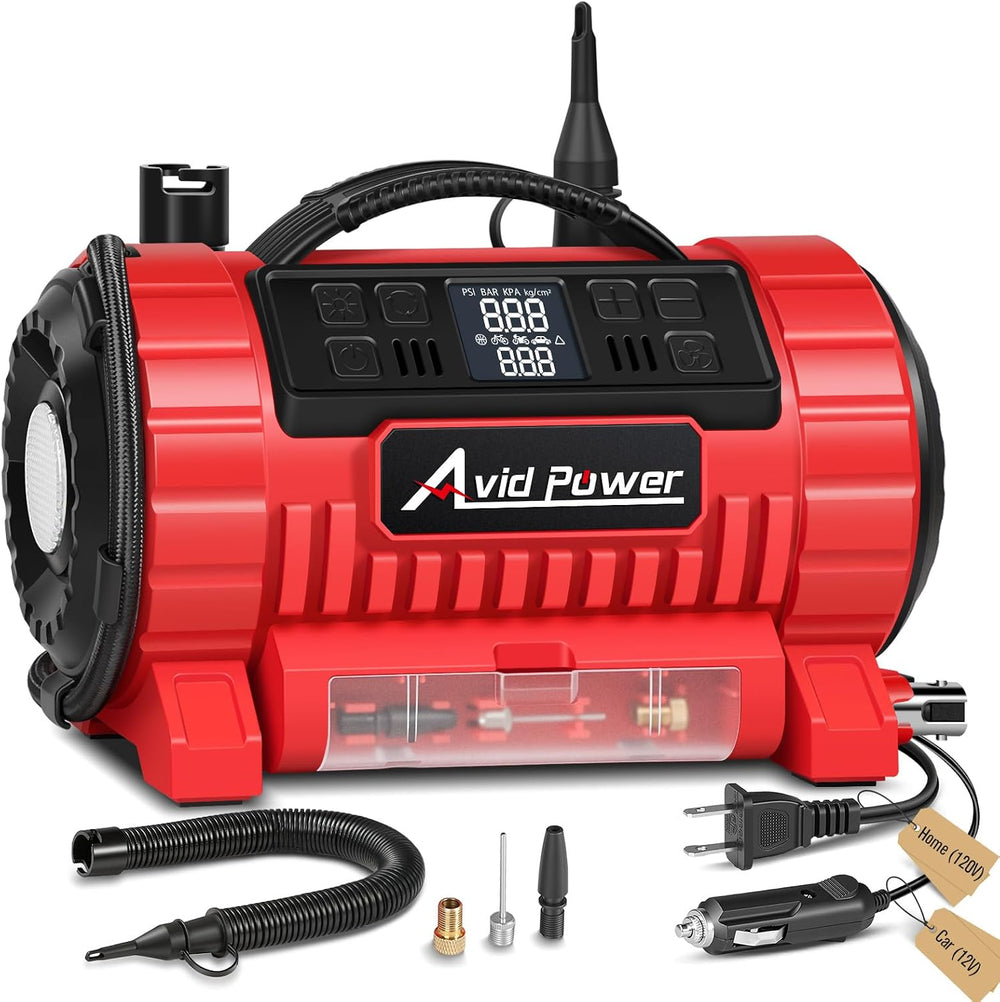 AVID POWER Portable Tire Inflator Air Compressor, 110V AC/12V DC Dual Power